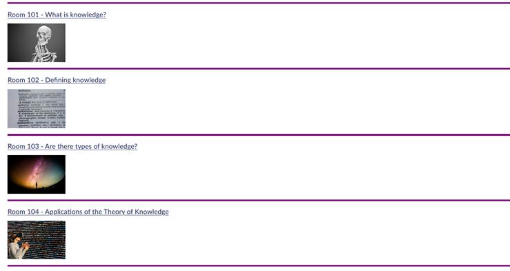 This is an extract from the  programme Virtual Learning Environment site. It shows the navigation to a selection of the rooms.