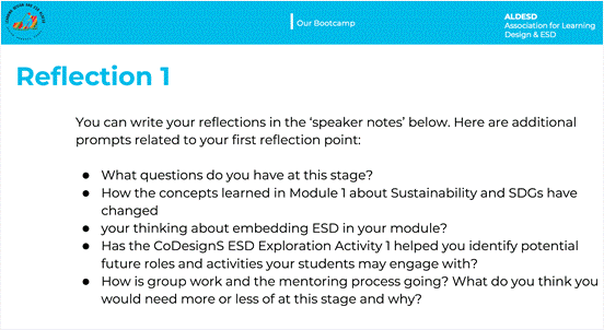Figure 2. Learning Design and ESD Bootcamp – Reflective Portfolio